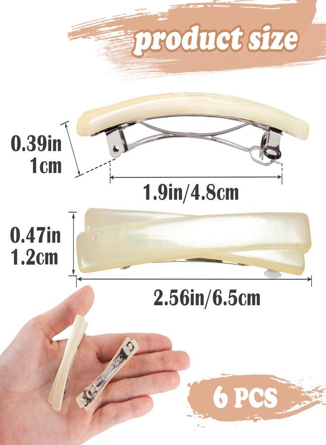 STSTR 6PCS French Barrette Hair Clips for Women, 2.56 Inch Small Tortoise Shell Hair Clip, Curved Glossy Thin Hair Flat Hair Accessories for Women - White, Crossed Style - Image 2